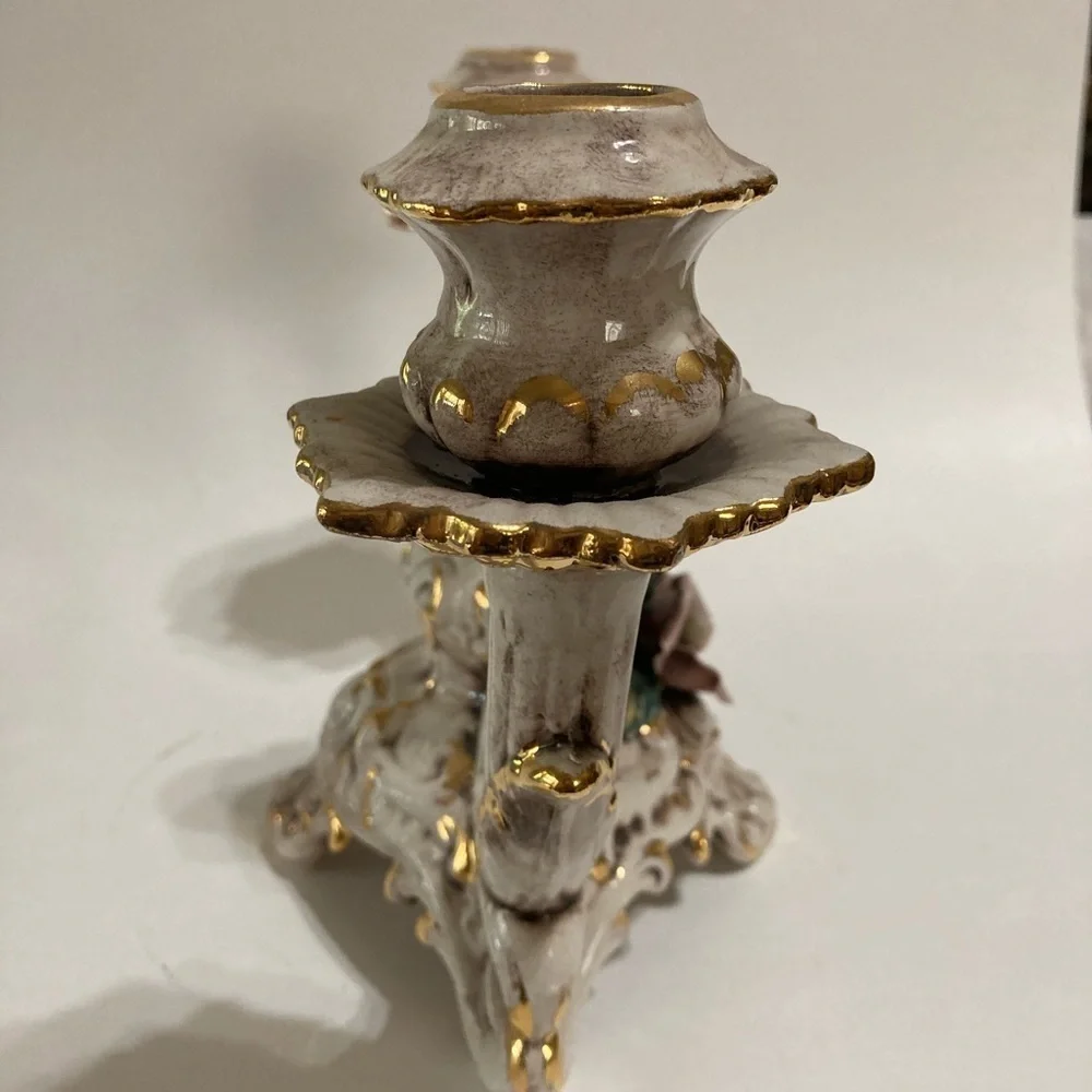 Capidonte 2 Candleholder Italian With Gold Trimmings Vintage 7” Tall